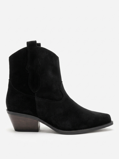 ELIA - Black Genuine Leather Block Heel Western Boot (Women)
