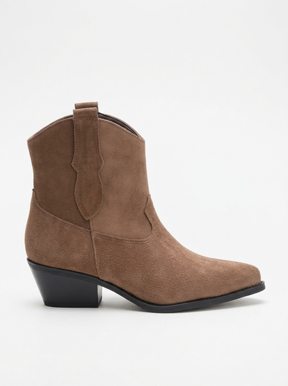 ELIA - Camel Genuine Leather Block Heel Western Boot (Women)