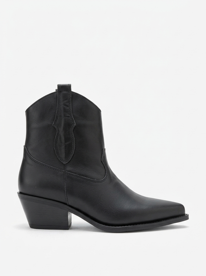 Elia - Black Leather Western Boot (Women)