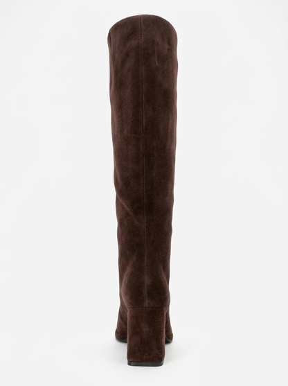 JAVEN - Bota de tacón cuadrado de cuero genuino marrón (Mujer)