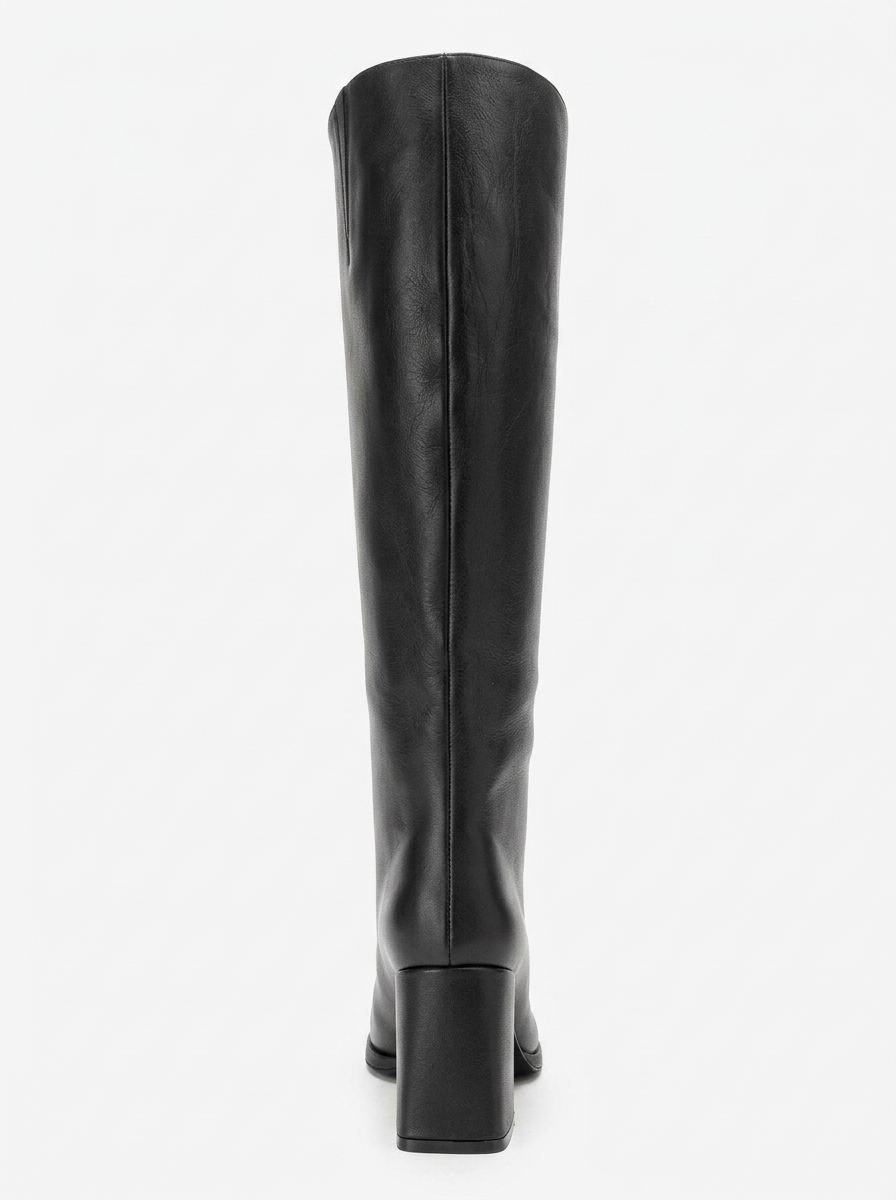 JAVEN - Bota de tacón de bloque de cuero genuino negro (Mujer)