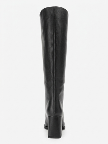 JAVEN - Bota de tacón de bloque de cuero genuino negro (Mujer)