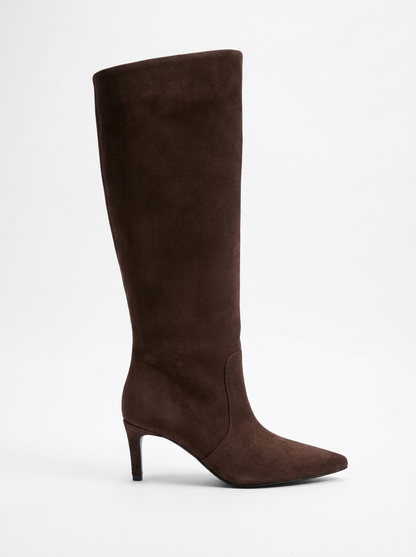 Camila - Bota de tacón de aguja de gamuza marrón (Mujer)