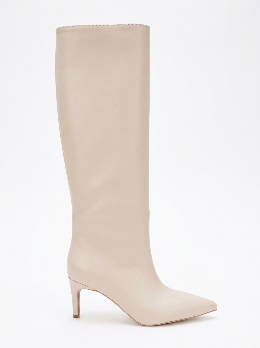 Camila - Bota alta de tacón fino beige (mujer)
