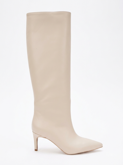 Camila - Bota alta de tacón fino beige (mujer)
