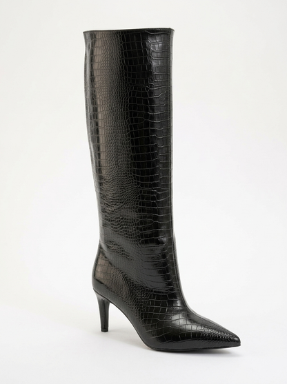 Bota alta Camila negra estampada (Mujer)