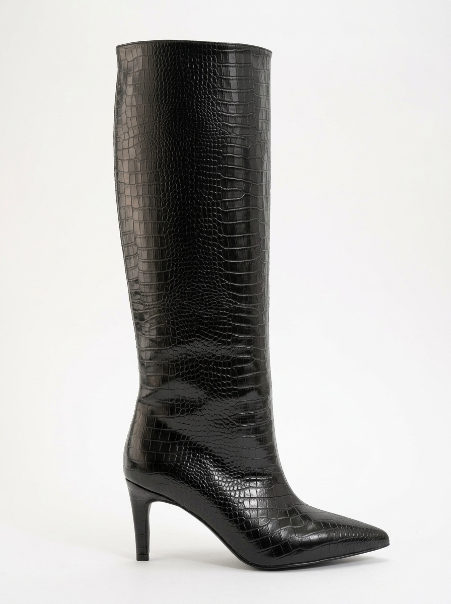 Bota alta Camila negra estampada (Mujer)