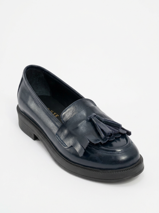 Milly - Navy Patent Leather Tassel Loafers