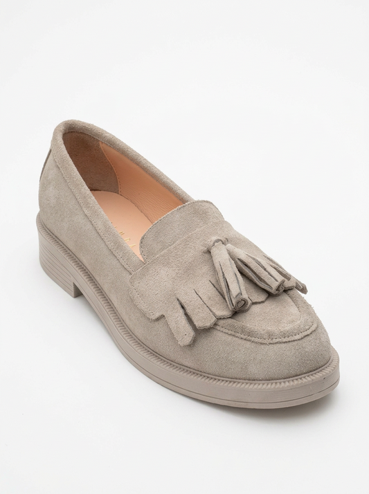 Milly - Beige Suede Leather Tassel Loafers