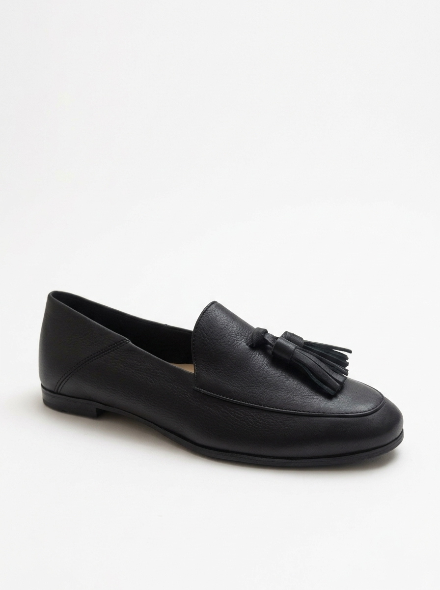 Mona - Mocasines de borlas de cuero suave negro (mujer)