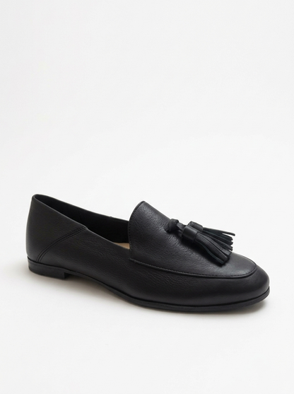 Mona - Mocasines de borlas de cuero suave negro (mujer)