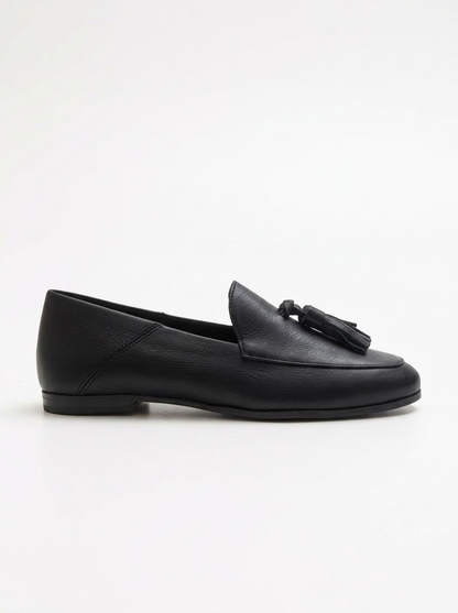 Mona - Mocasines de borlas de cuero suave negro (mujer)