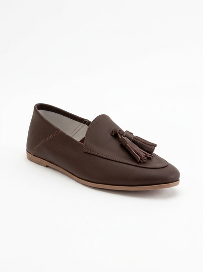 Mona - Mocasines de borlas de cuero suave marrón (Mujer)