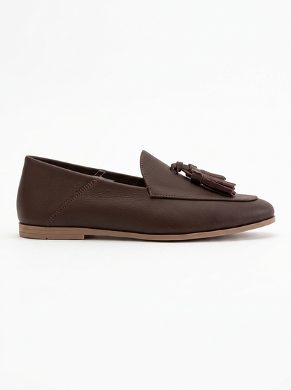 Mona - Mocasines de borlas de cuero suave marrón (Mujer)