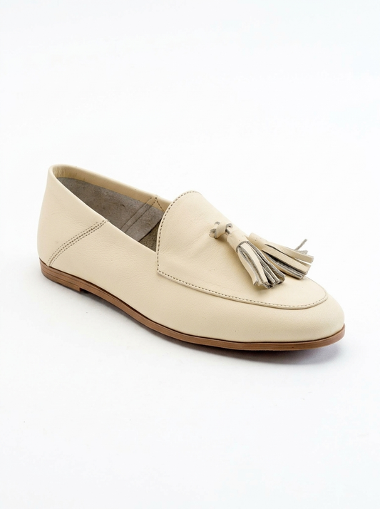 Mona - Light Beige Soft Leather Tassel Loafers (Women)