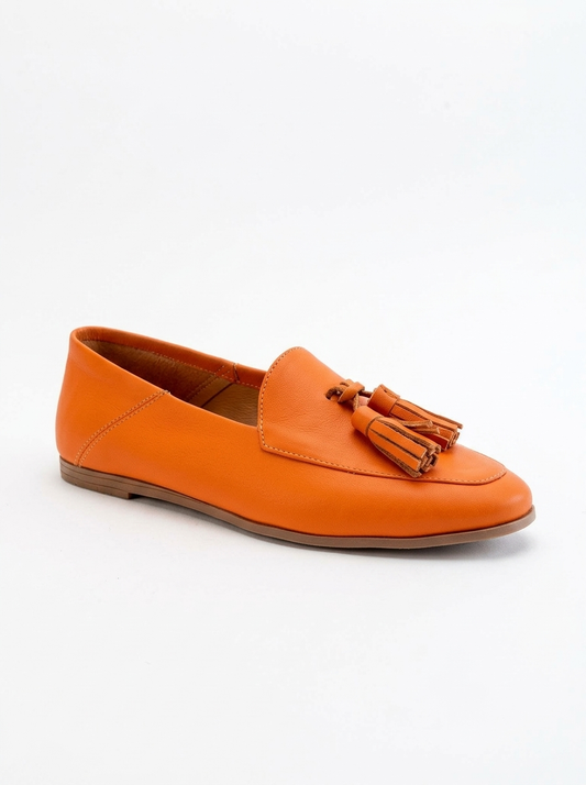 Mona - Mocasines de borlas de cuero suave naranja neón (Mujer)