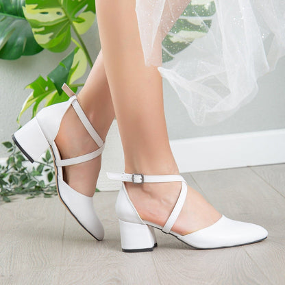 Dolly - White Bridal Low Heels