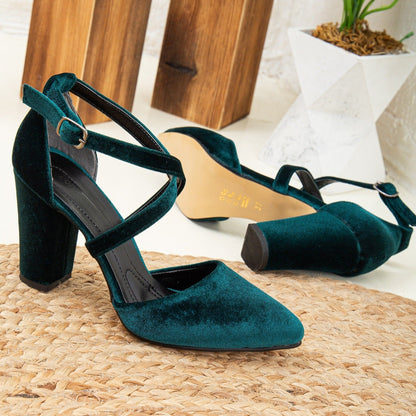 Sina - Emerald Green Velvet Heels