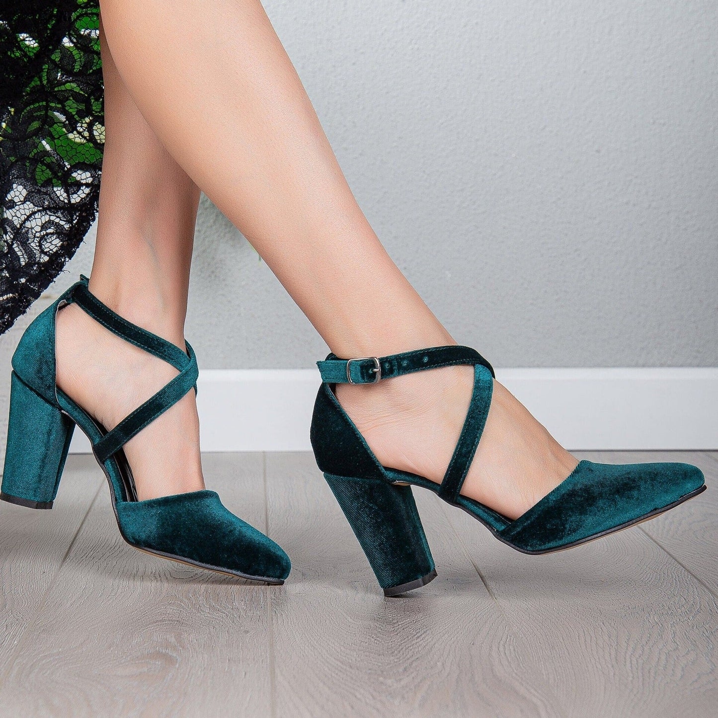 Sina - Emerald Green Velvet Heels