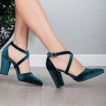 Sina - Emerald Green Velvet Heels