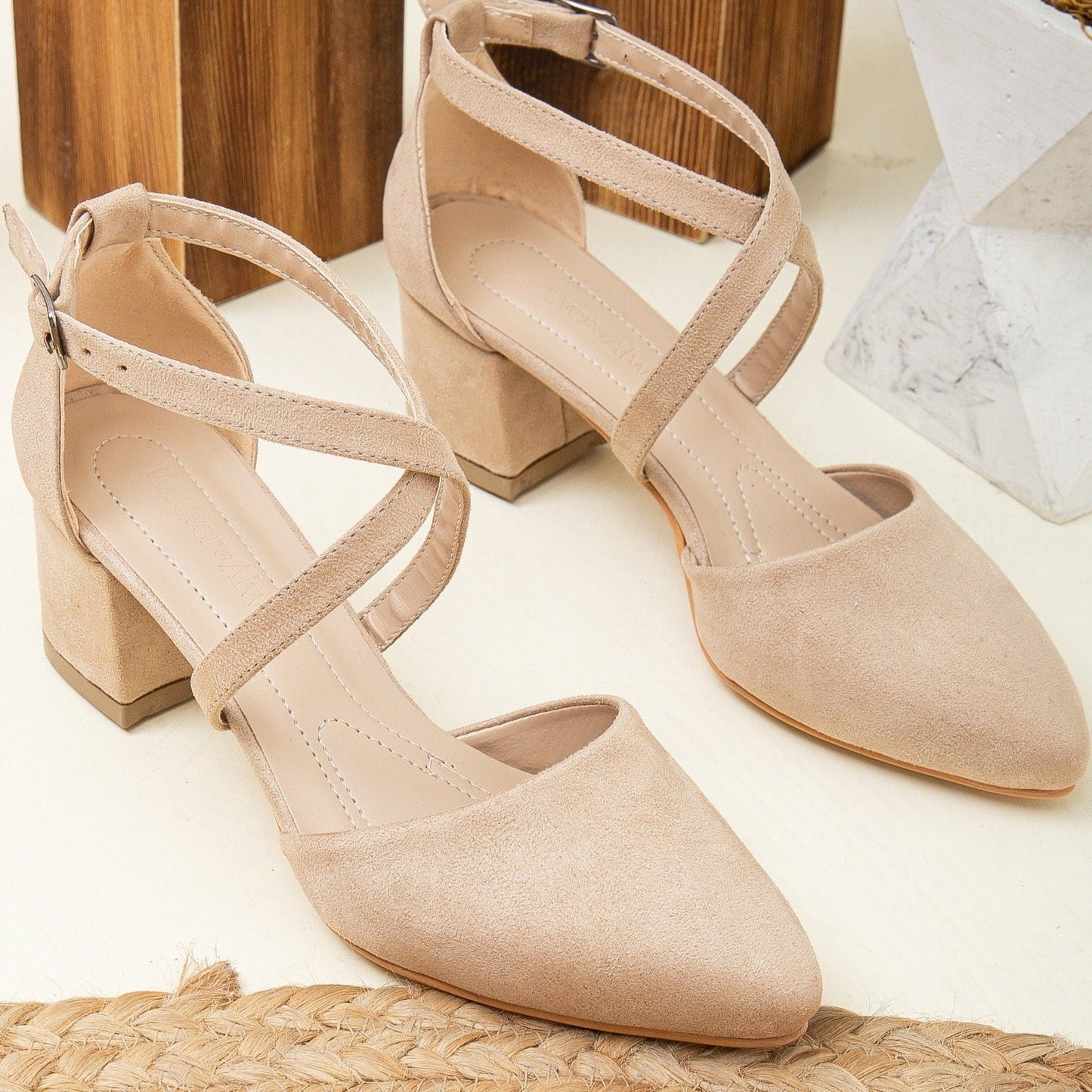 Dolly - Beige Suede Low Heels