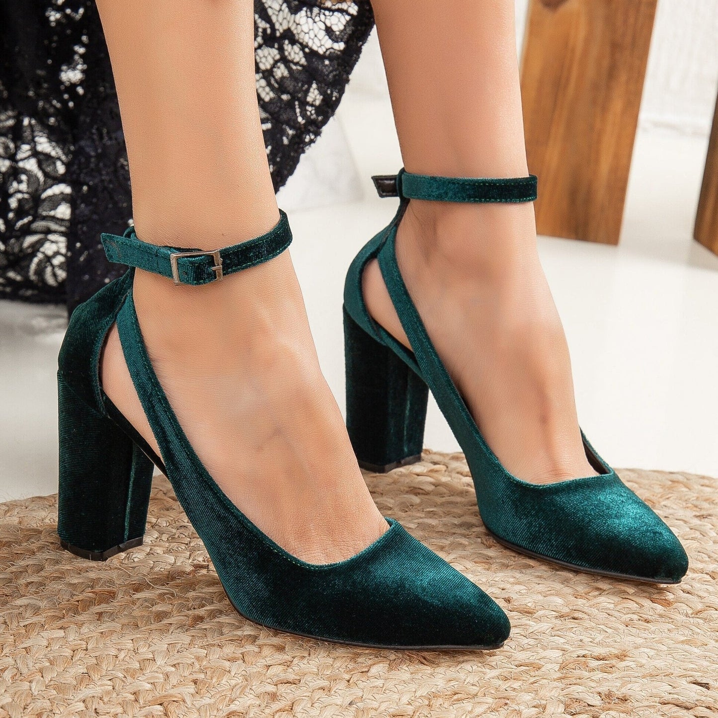Colette - Emerald Green Velvet Heels