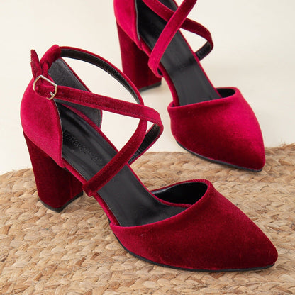 Sina - Burgundy Velvet High Heels
