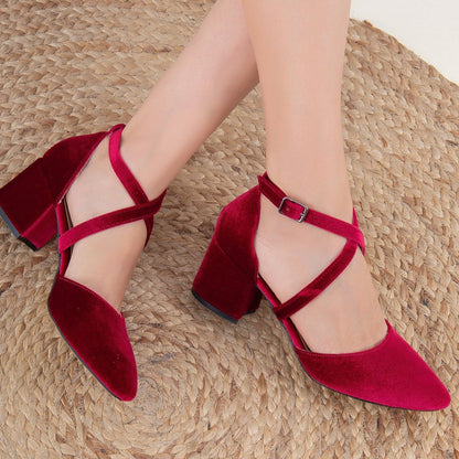 Dolly - Burgundy Velvet Low Heels