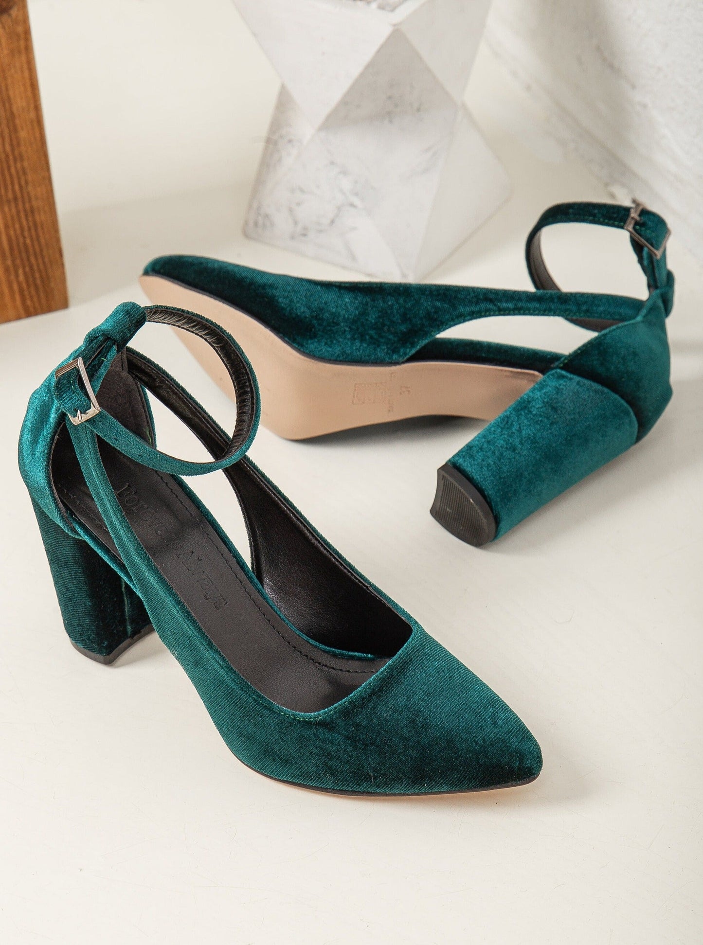 Colette - Emerald Green Velvet Heels