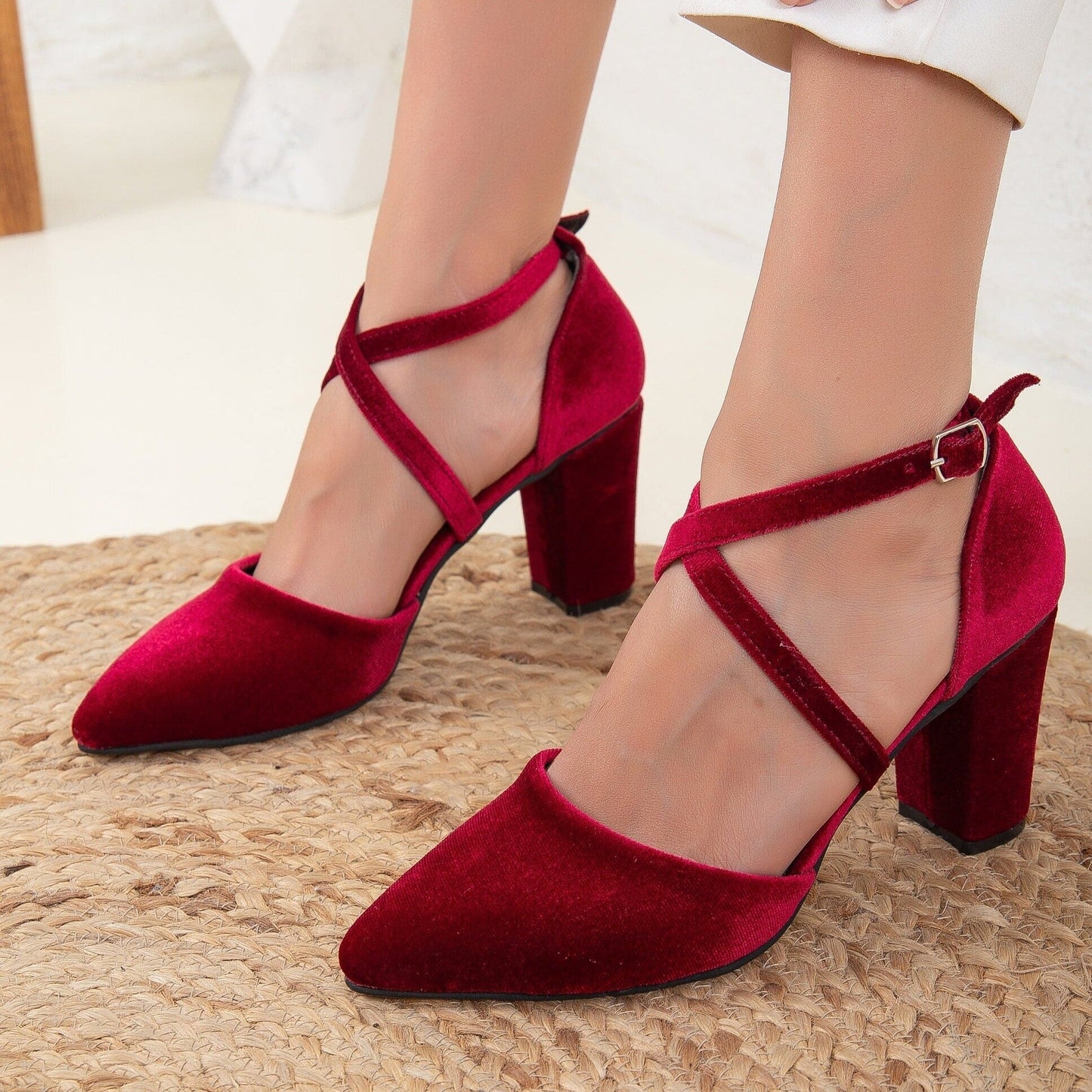 Sina - Burgundy Velvet High Heels