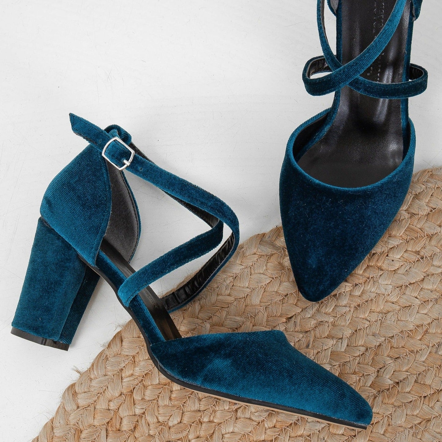Sina - Teal Blue Velvet High Heels