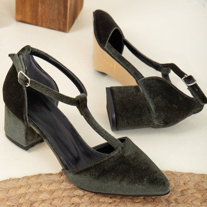 Anicette - Olive Green Velvet Pumps