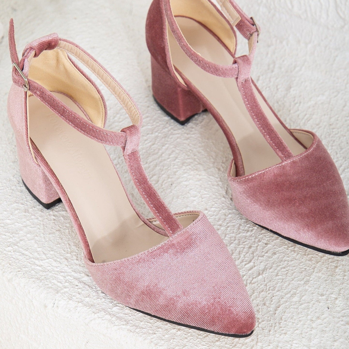Anicette - Rose Velvet Low Heels