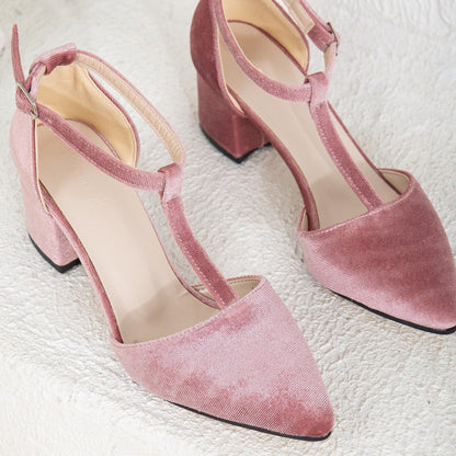 Anicette - Rose Velvet Low Heels