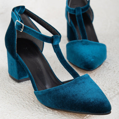Anicette - Teal Blue Velvet Pumps