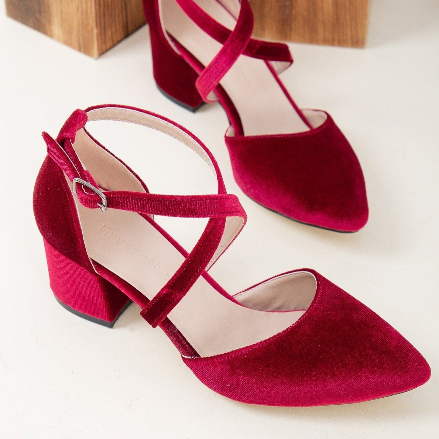 Dolly - Burgundy Velvet Low Heels
