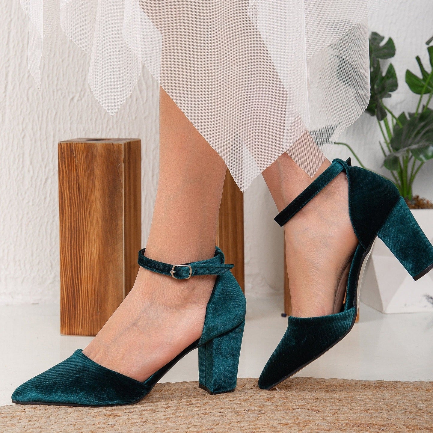 Gisele - Emerald Green Velvet Heels