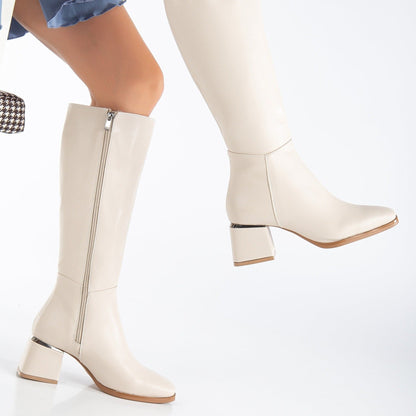 Knee High Boots, Beige Boots, Beige Knee High Boots, Women Boots, Beige Heeled Boots, Tall Boot, High Heel Boots, Beige Long Heeled Boots
