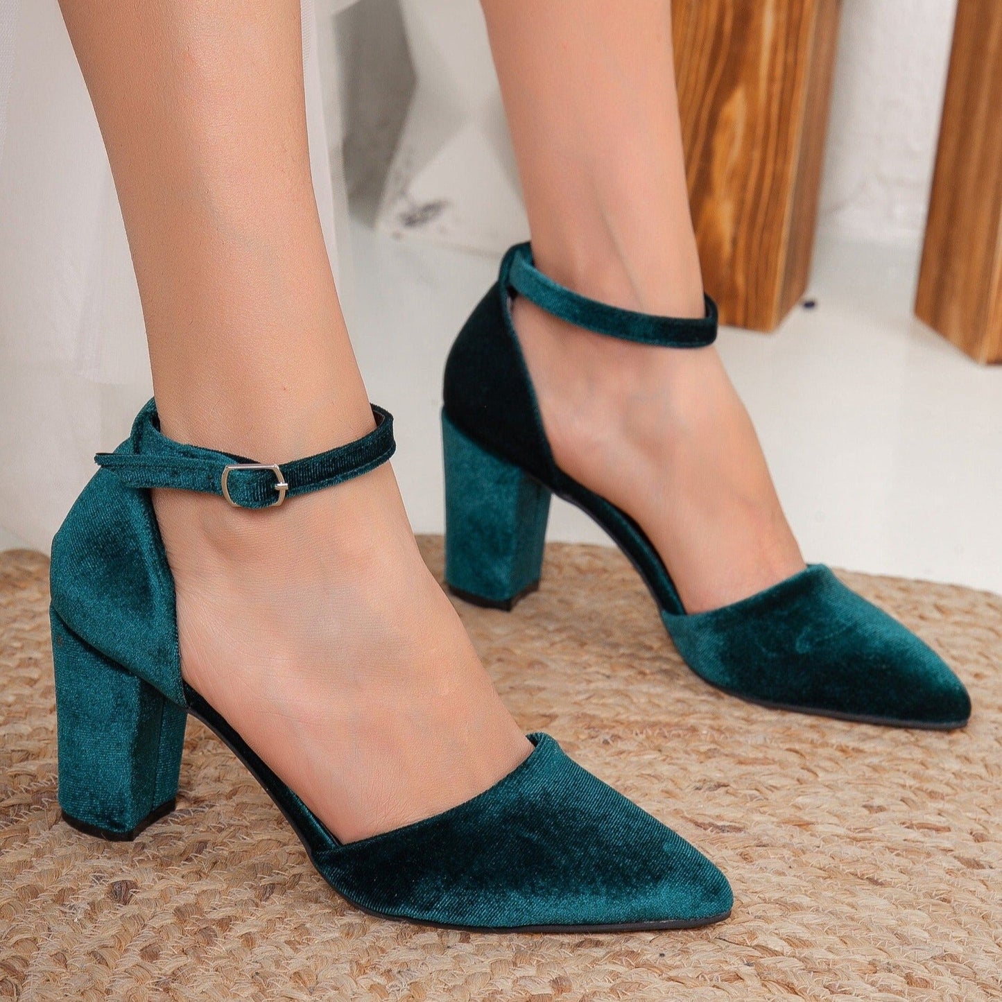 Gisele - Emerald Green Velvet Heels