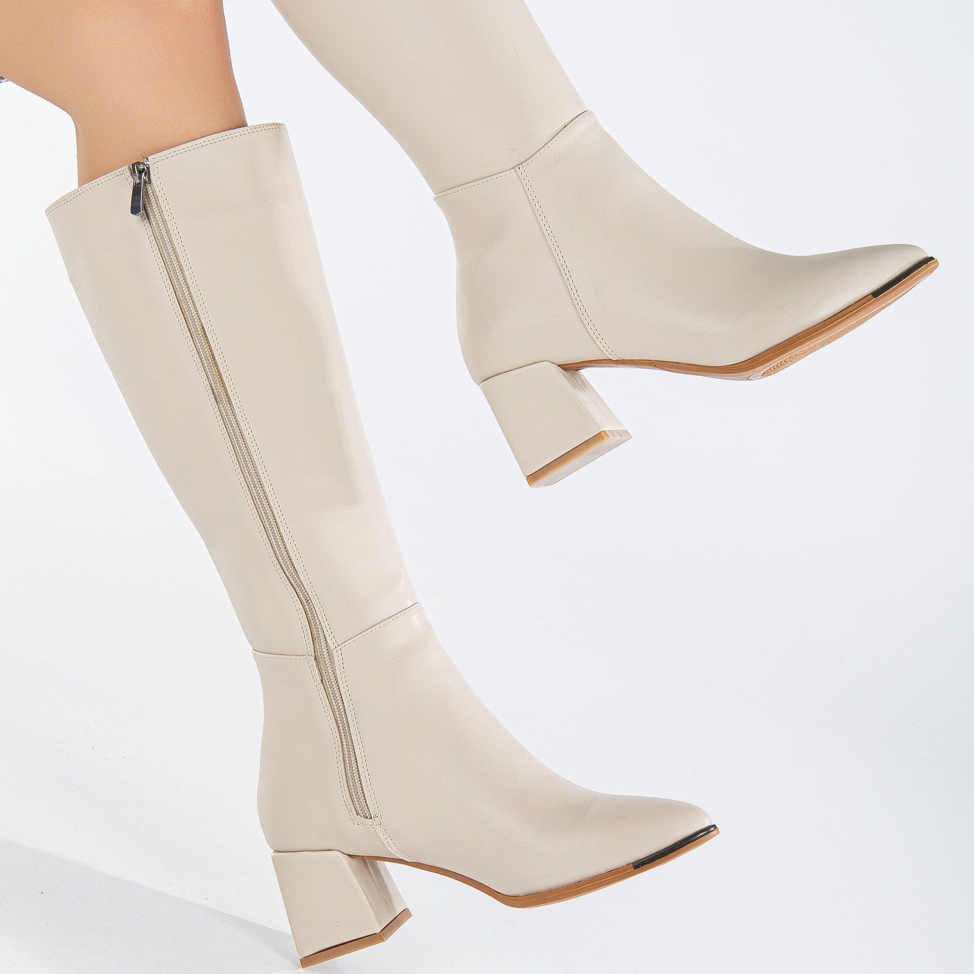Knee High Boots, Pointed Toe Boots, Beige Long Boots, Women Boots, Beige Boots, Tall Boot, High Heel Boots, Beige Slouch Boots, Heeled Boot