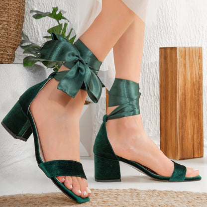 Hera - Emerald Green Sandals with Ribbon
