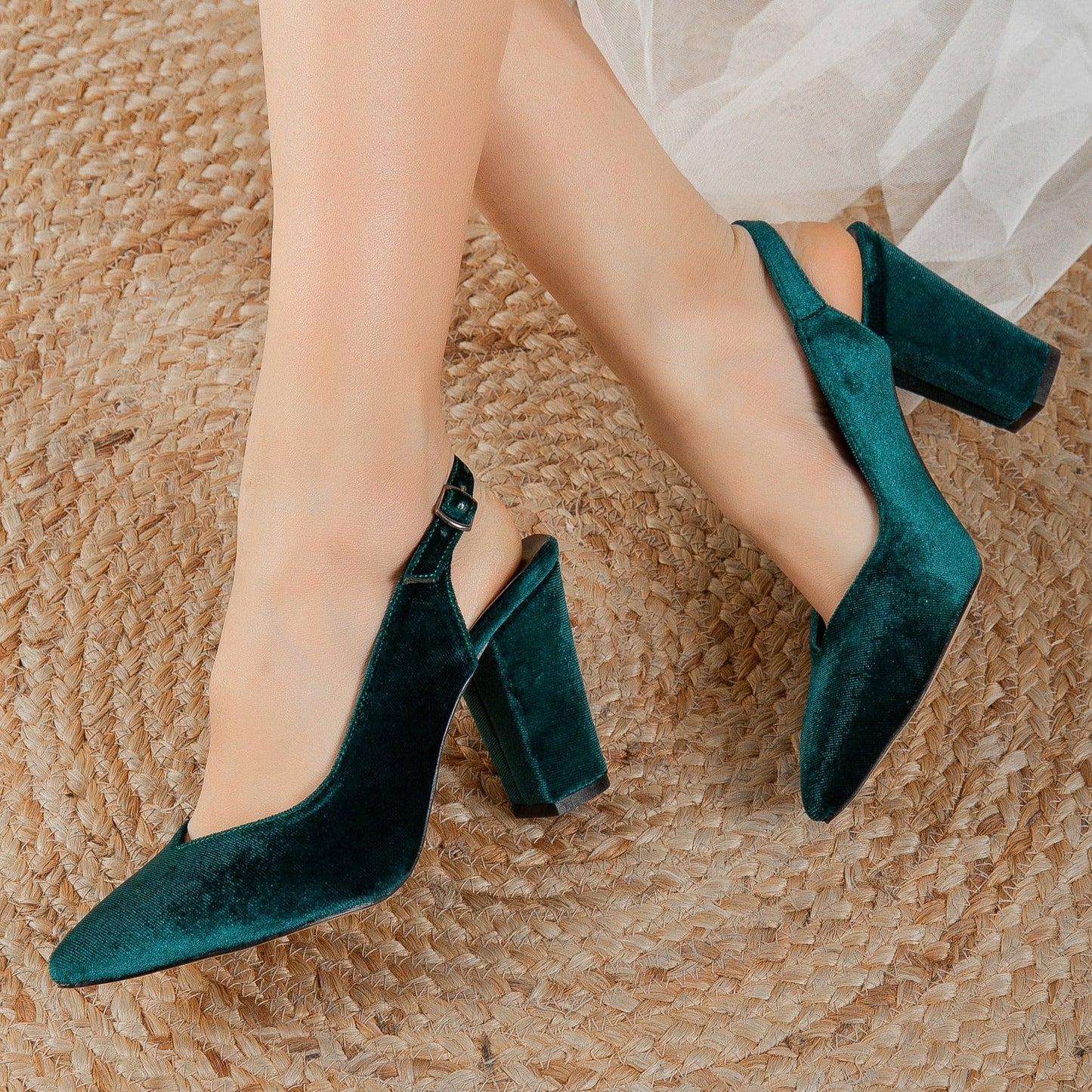 Emma - Emerald Green Velvet Heels