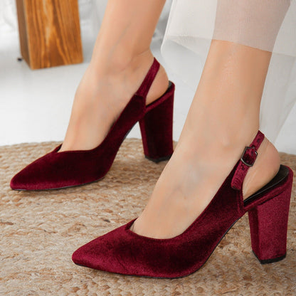 Emma - Burgundy Velvet Slingback Heels