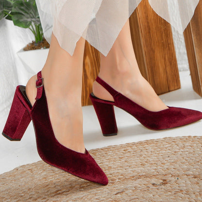 Emma - Burgundy Velvet Slingback Heels