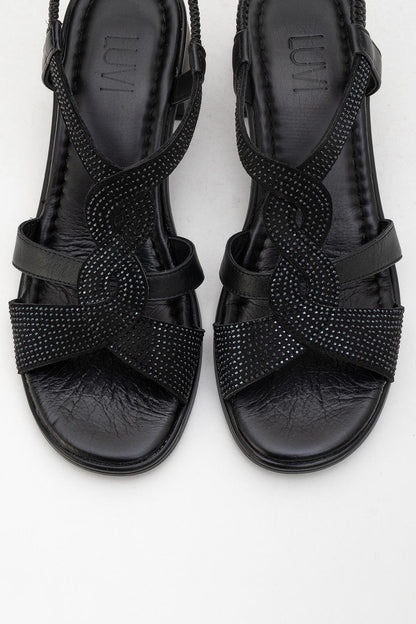 Dolen Black Leather Chunky Sandal (Women)