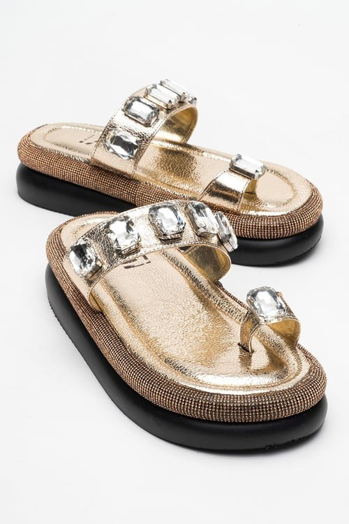 Evans Gold Jeweled Platform Sandal (Women)