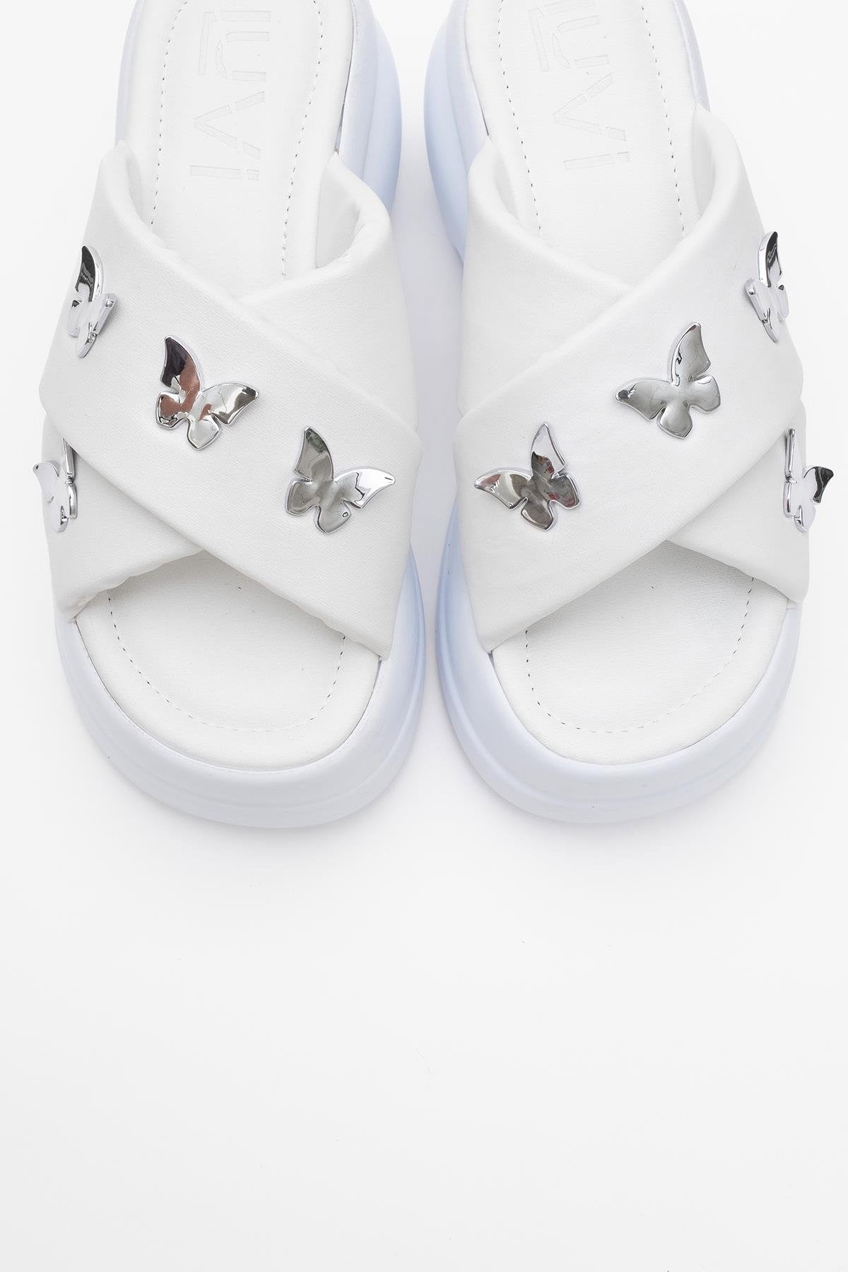 Force White Butterfly‑Buckle Platform Slide (Women)