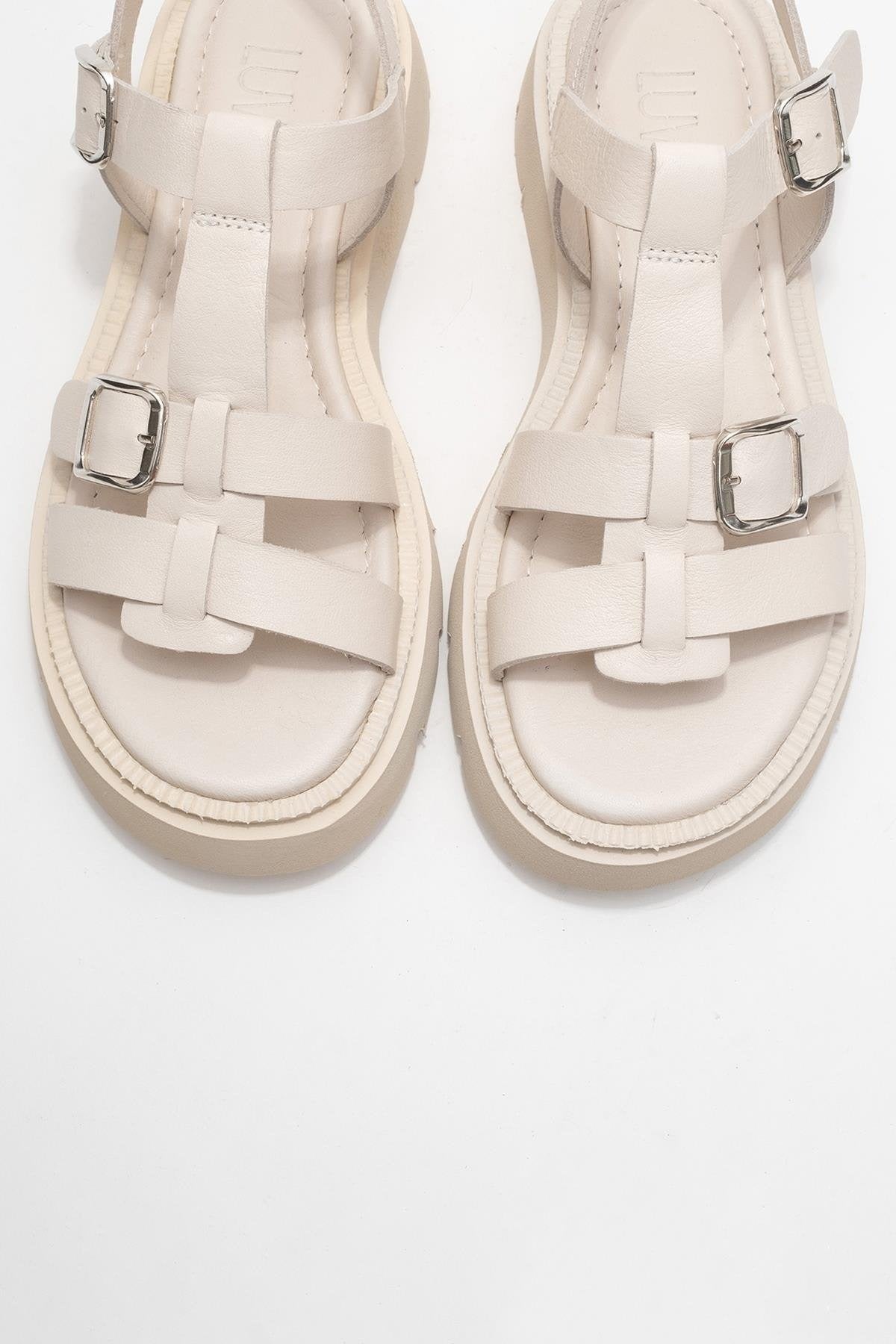 Melvin Beige Leather Sandal (Women)