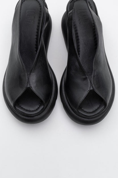 Sam Black Leather Platform Slide (Women)