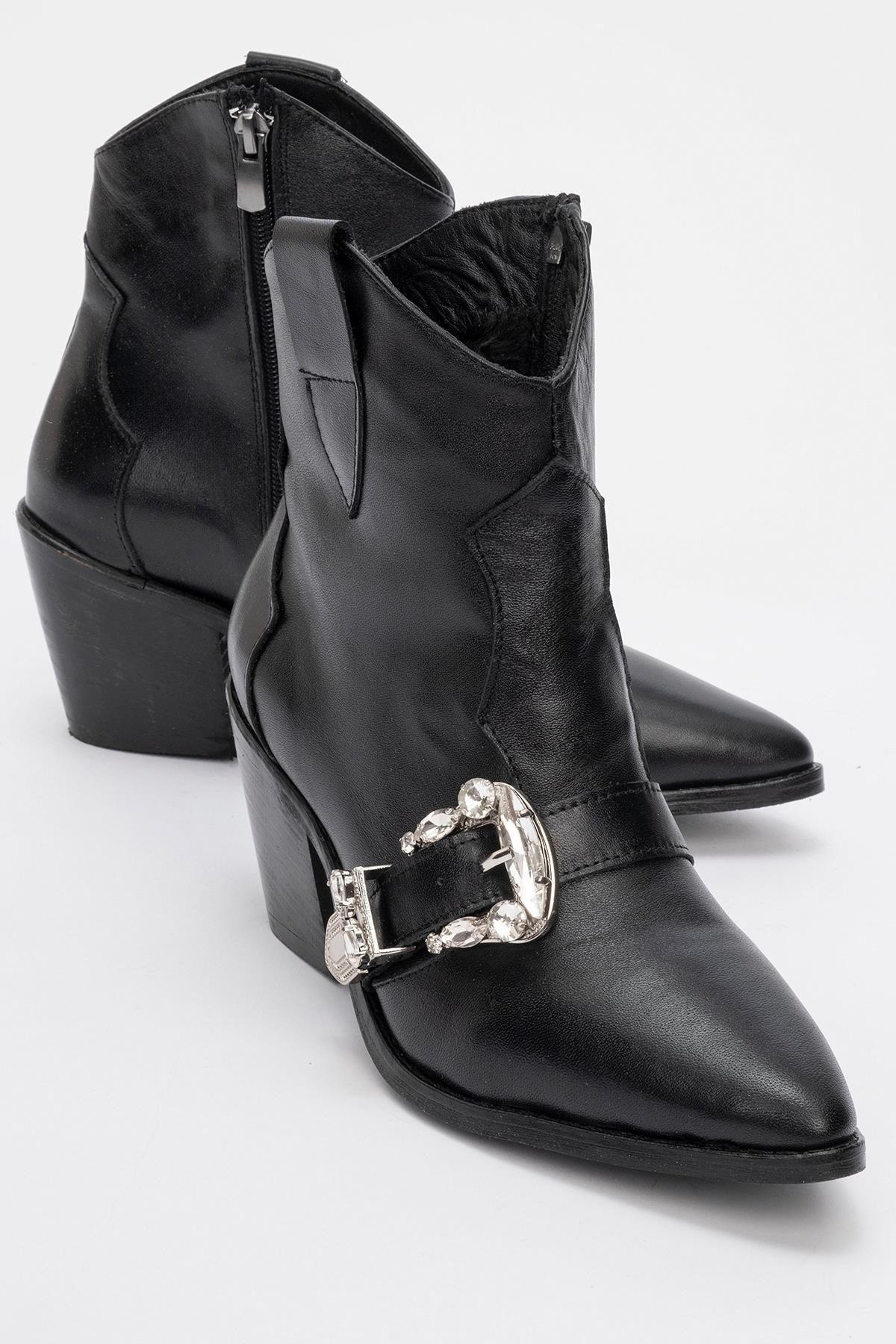 Any Black Leather Jeweled Boot (Women)